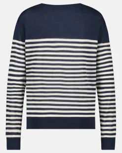 Hot Luxueuze 100% Merino Smerlada Gestreepte Blouse Dames Truien En Sweaters